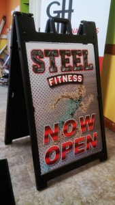 steel fitness now open logo